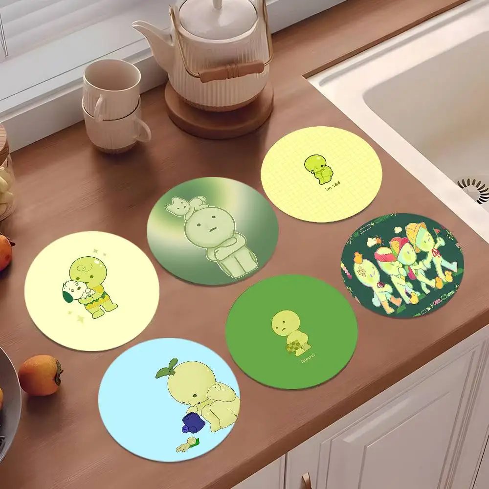 Green S-Smiski Figures Coasters 10cm Round Wooden Suitable For Drinks Tea Coffee Home Gift Choice Holidays