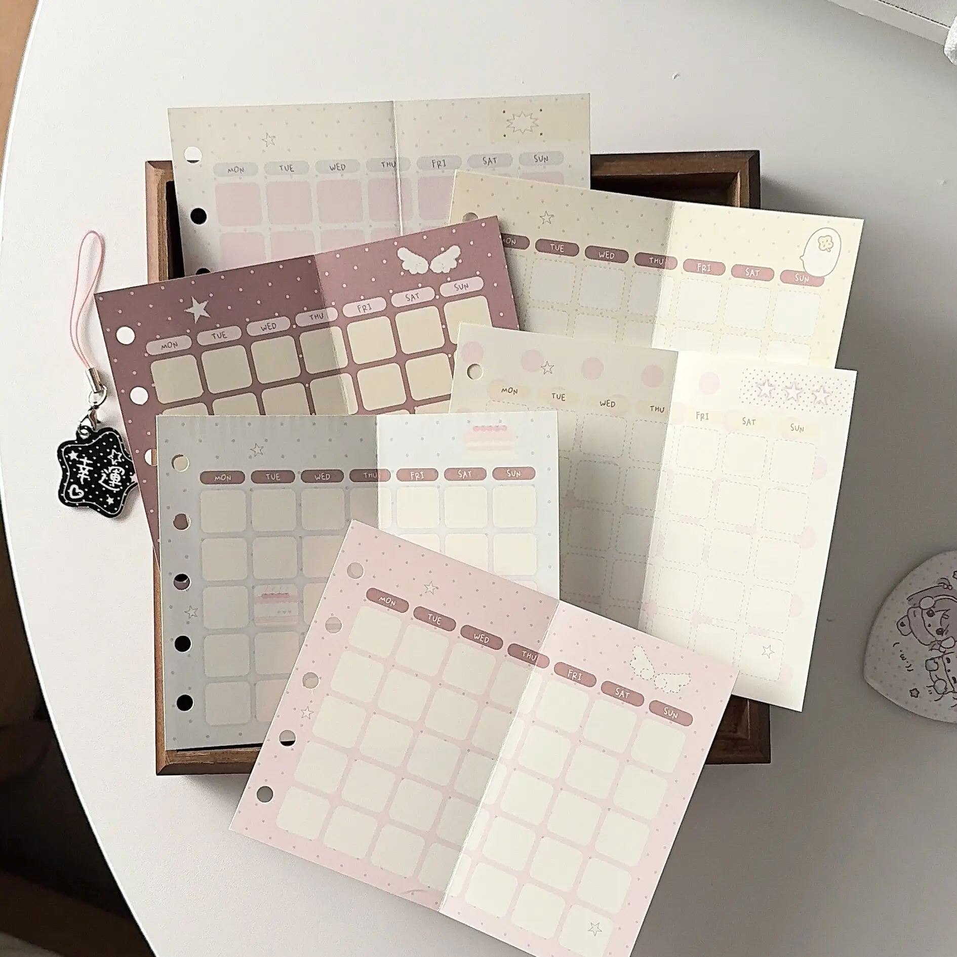 M5 Bifold Monthly Refill | 12 Sheets (6 Designs x 2) | Korean Vintage Polka Dot | Hole Punched Planner Insert