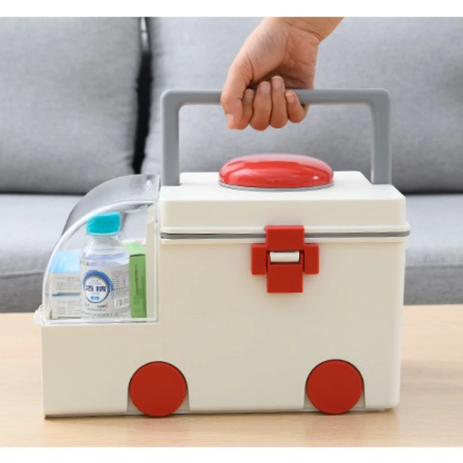 Ambulance-Themed First Aid Kit–Portable Large-Capacity Medicine Organizer Home Travel Emergency Use Home Storage Box