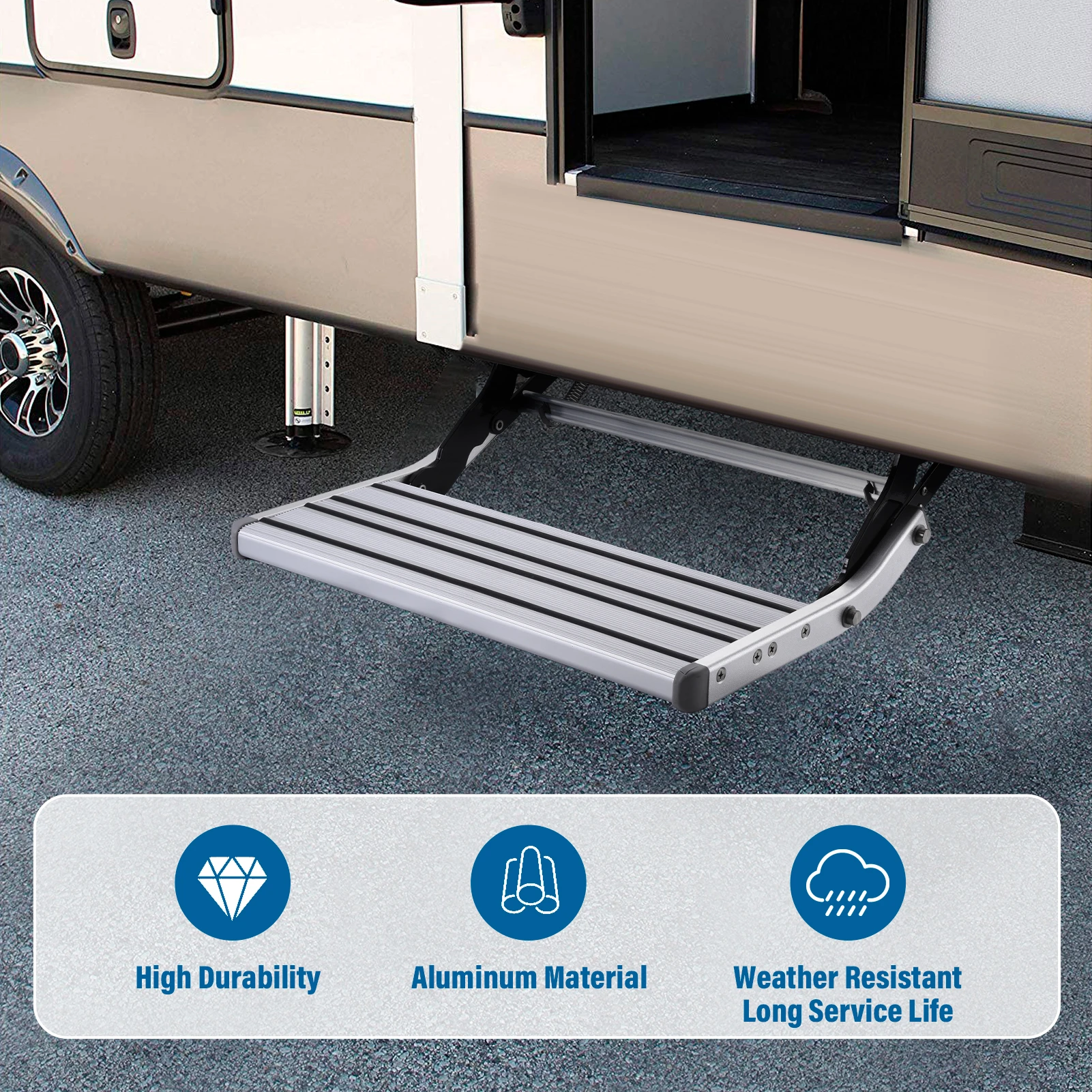 

Manual RV Stairs Aluminum Step for Motorhomes Manual Steps with Non-Slip Strip for Motorhomes Campervans RVs Travel