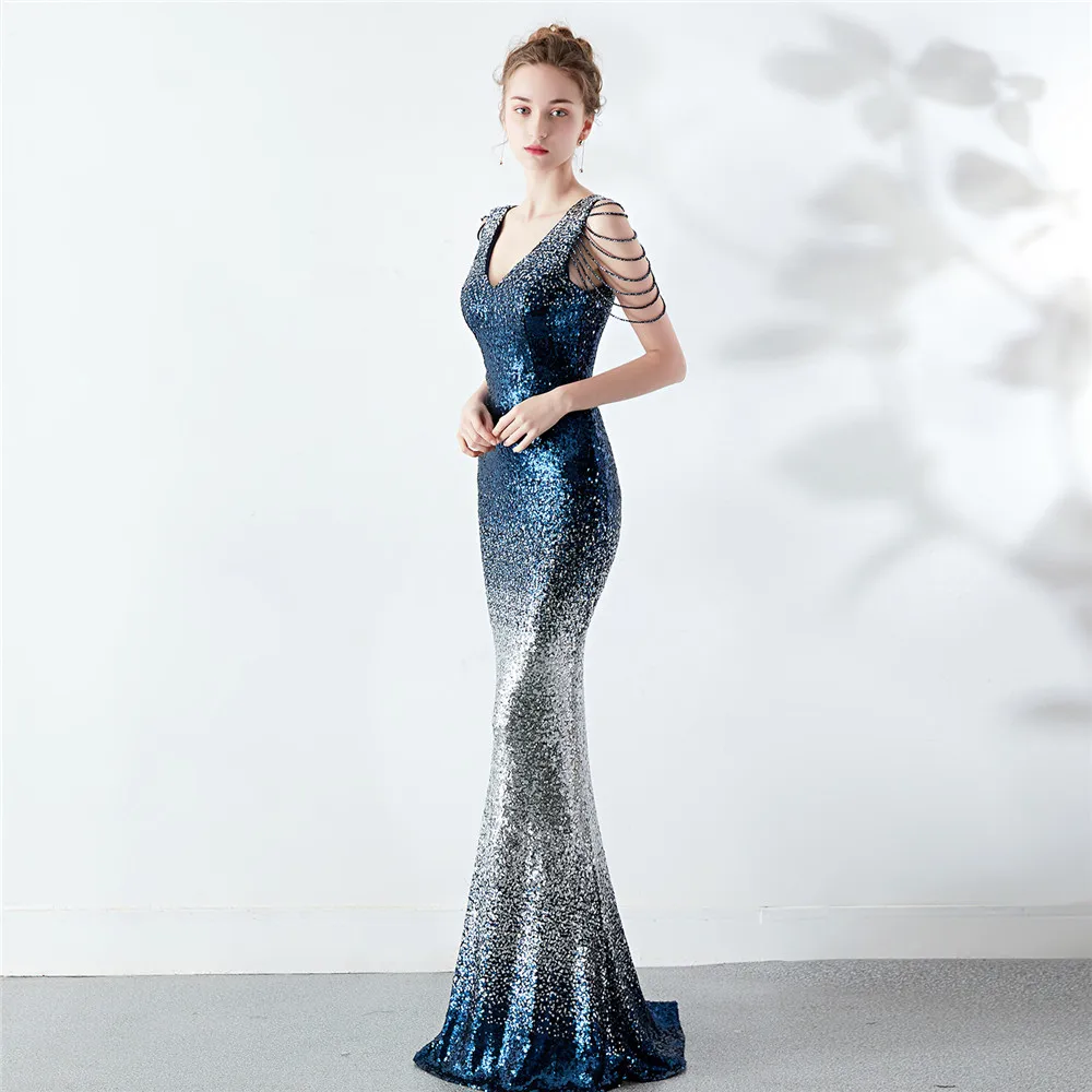 Customized Wome's' 1920s Formal Dress Tassels Sleeve Gradient Sequins Gatsby Maxi Evening Gown