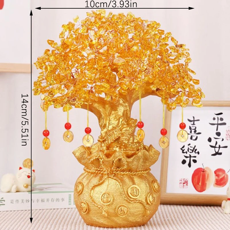 Natural Money Tree Ornaments Bonsai Style Wealth Luck Feng Shui Ornaments Craft Lucky Tree Wealth Yellow Crystal Tree