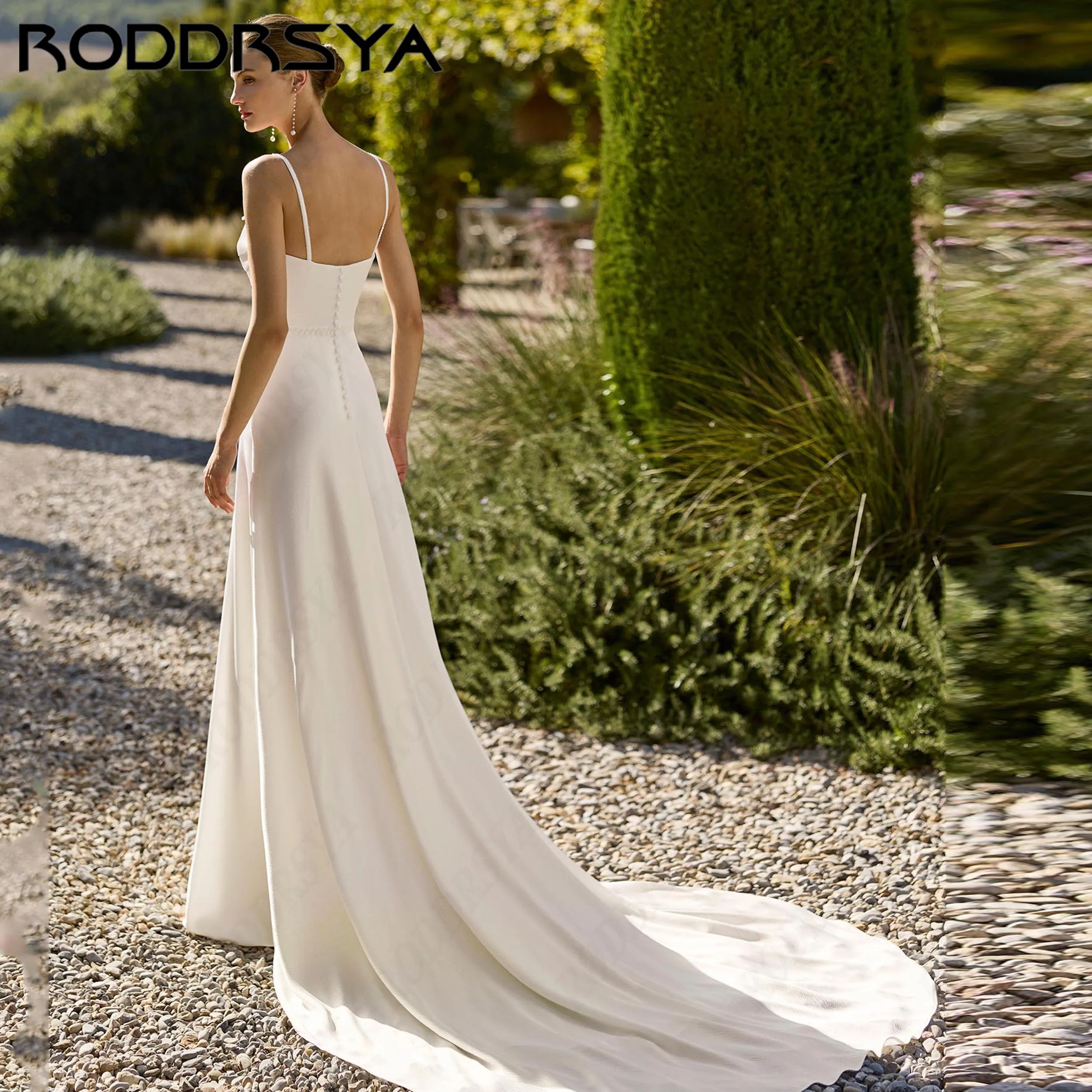 RODDRSYA Customized With Jacket Satin Wedding Dresses Spaghetti Straps Scoop Neck Bride Dress Court Train Backless Bridal Gown