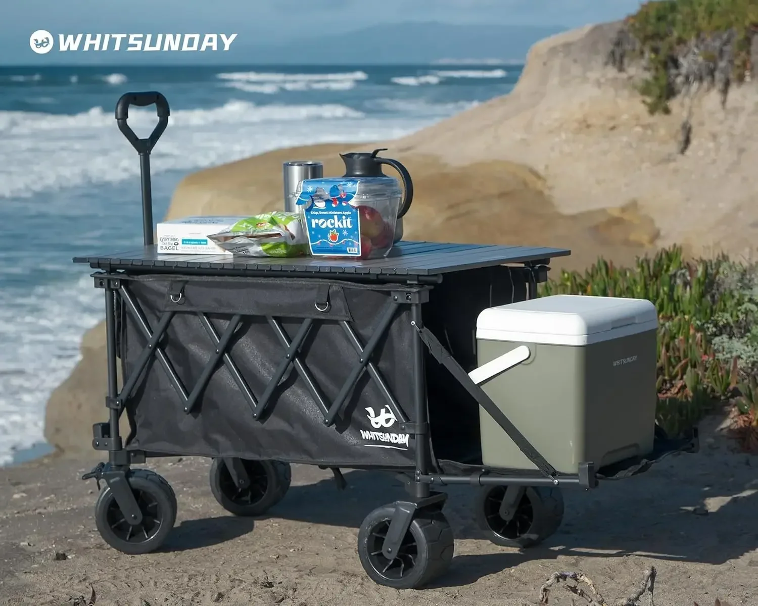 Collapsible Wagon with Tailgate and Big Wheel,Heavy Duty Utility Folding Wagons for Beach Camping Outdoor Black