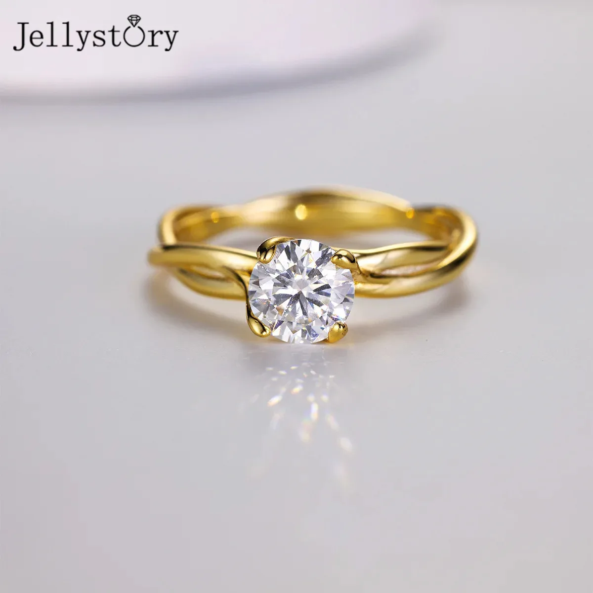 

Minimalist Spiral Ring Valentines Day Chic Gift S925 Silver 4 Prong Moissanite Geometric Band Personality Jewelry for Her