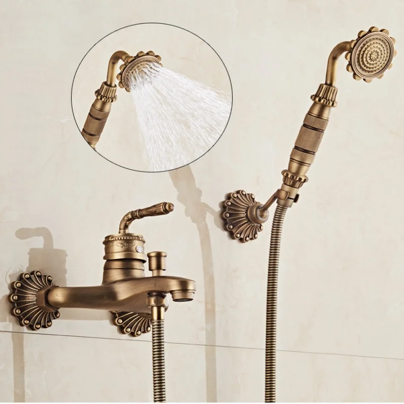

Antique Bathroom Shower Faucet Brass Bathtub and Shower Faucet Wall-Mounted Bath And Shower Faucet Classical Dual Handle