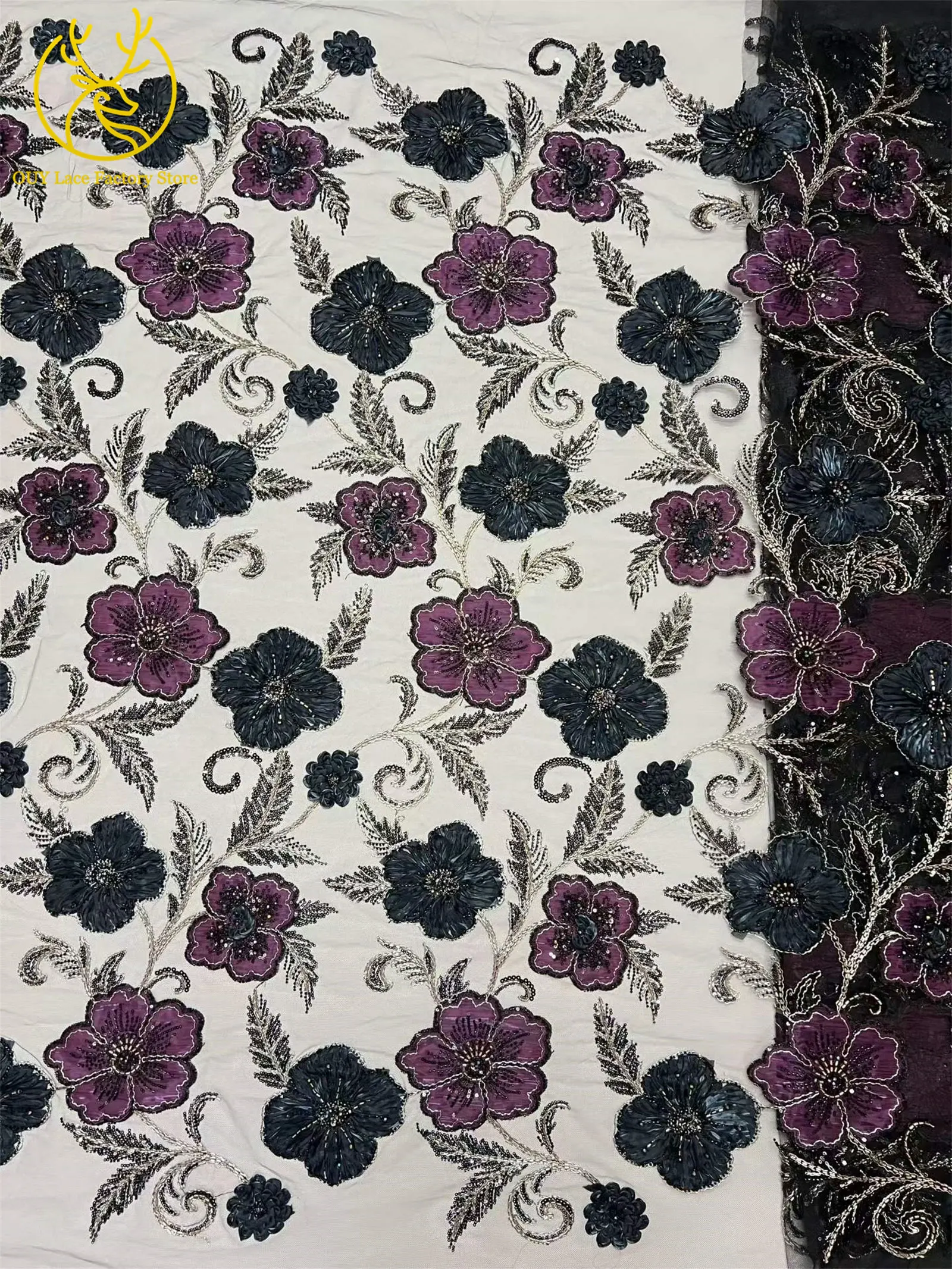 Luxuriöser nigerianischer bestickter Perlen-Spitzenstoff 2026 – Hochwertiger französischer afrikanischer Pailletten-Spitzenstoff für Partykleider zum Nähen, 5 Yards – Detail 13
