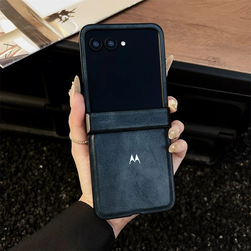 

High End Business Retro Hinge Leather Phone Case for Moto Razr 70 Ultra 60 50 Ultra Anti Drop Bumper Protection Cover Funda