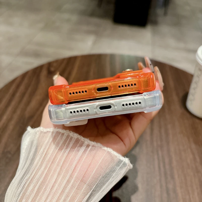 أربعة ركن مكافحة قطرة حلقة معصمه حامل لينة بولي TPU شفافة جراب هاتف آيفون 17 برو ماكس 15 14 12 13 Mini 11 16 Pro Max #6