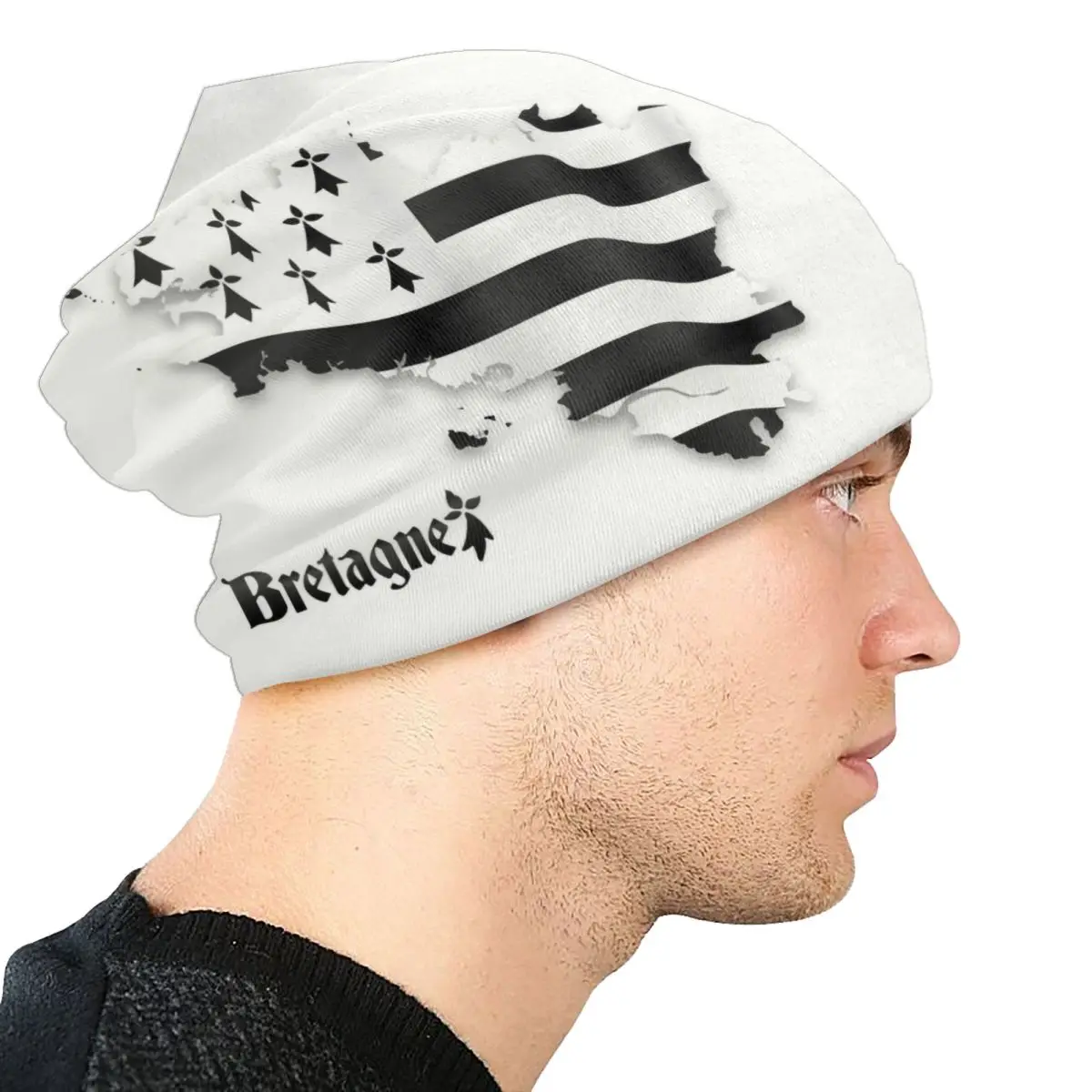 Bretagne United Flag Map Skullies Beanies Caps Winter Warm Knitted Hat Unisex Adult Breizh Breton Map Brittany Proud Bonnet Hats