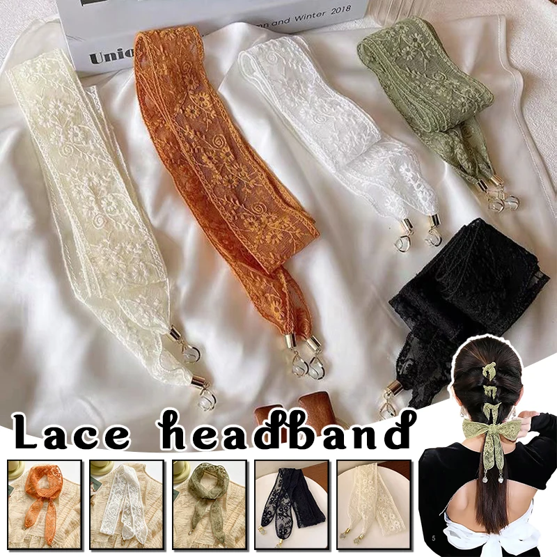 

Lace Braided Hollow Out Headband for Women Floral Pendant Ribbon Butterfly Tie Hair Rope Headdress Accessories
