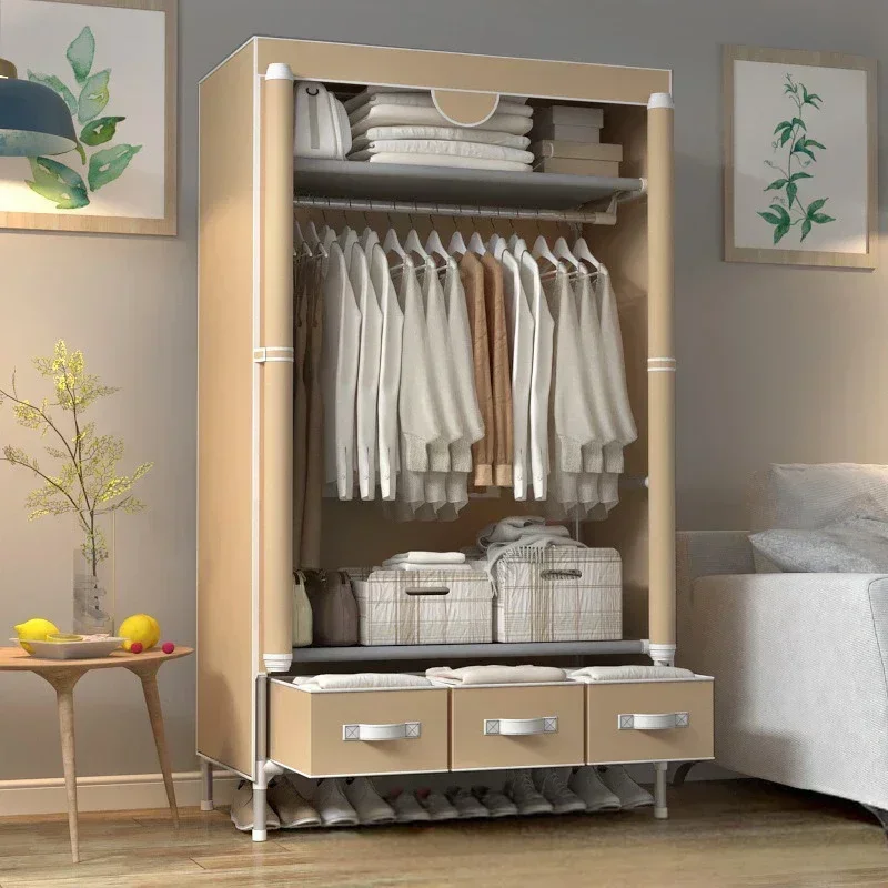 Simple Cloth Wardrobe, Single Person Economy, Simplicity, Fashion Storage Wardrobe, 19 Pipes, 90CM, Free of 3 Storage Boxes