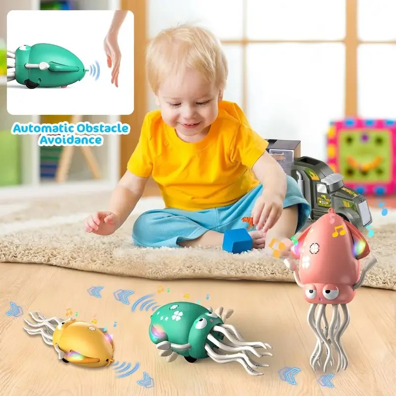 Juguete de pulpo de baile mágico para mascotas, luz eléctrica para gatear y música, juguetes de calamar para niños, desarrollo interactivo, regalos para el tiempo de barriga