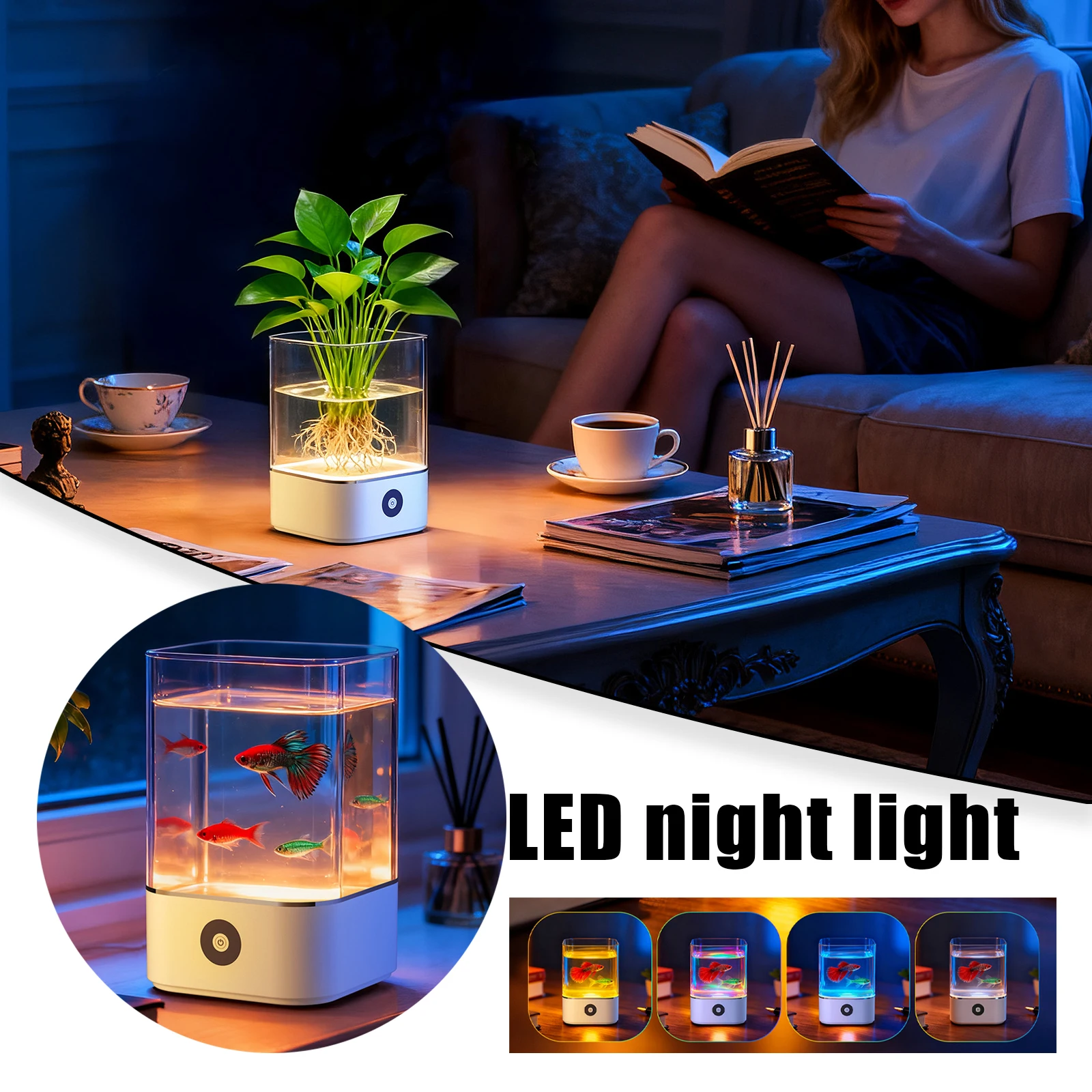 Bedside Gift Night Light Bedroom Air Purifier with USB Powered Color Changing Aquarium Lamp Design for Home Decor