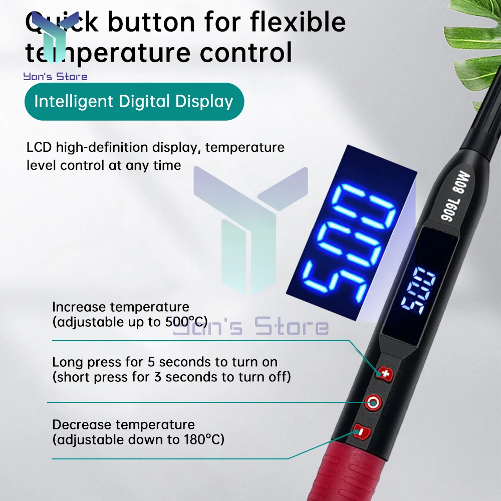 Solder listrik 80W, besi termostatik tampilan Digital LED suhu dapat diatur cocok untuk perbaikan listrik perhiasan