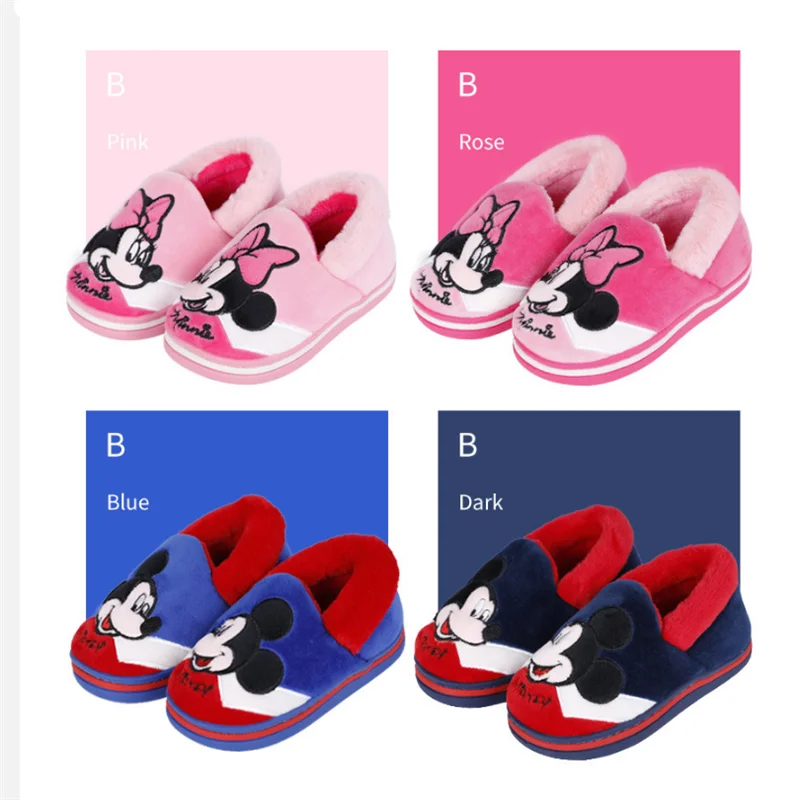 Disney Minnie Mickey mouse Flats With Plush Platform Sneakers Slip on Designer Kids Warm Shoes Baby Boys Girls Shoes Child