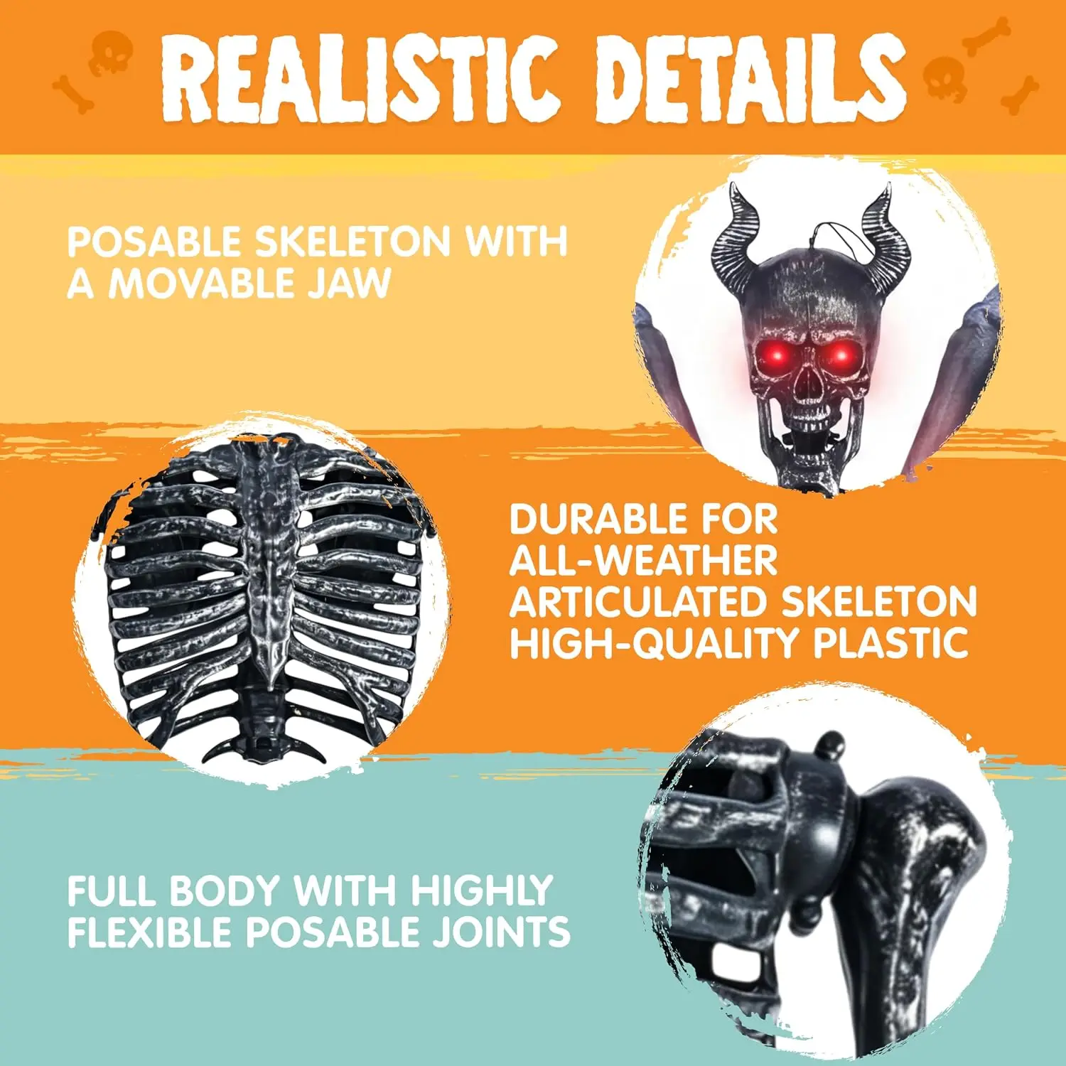 5FT Halloween Devil Skeleton Decoration, Full Body Life-Size Poseable Skeleton Featuring Realistic Bones and Movable Joints, Giant Halloween Skeletons Decor for Haunted House Prop, Spooky Party Decor