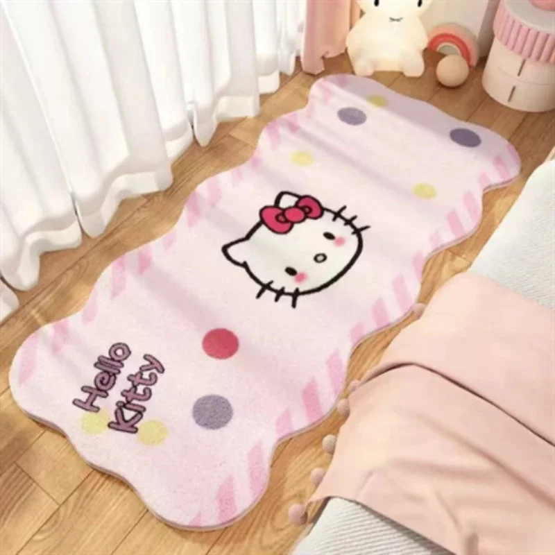 Hello Kitty Pink Grid Cashmere-like Floor Rug, Thick Fluffy Bedside Mat, Soft Carpet for Bedroom & Bay Window