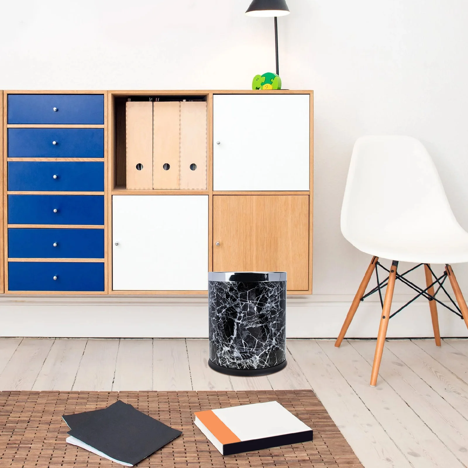 

Marbling Trash Can Plastic Round Bathroom Office Kitchen Garbage Bin Marble Pattern Waste Storage Container