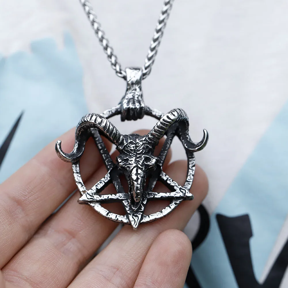 NEW Men's 316L stainless-steel Viking fallen angel Satan demon sheep head Pendant Necklace Animal jewelry free shipping