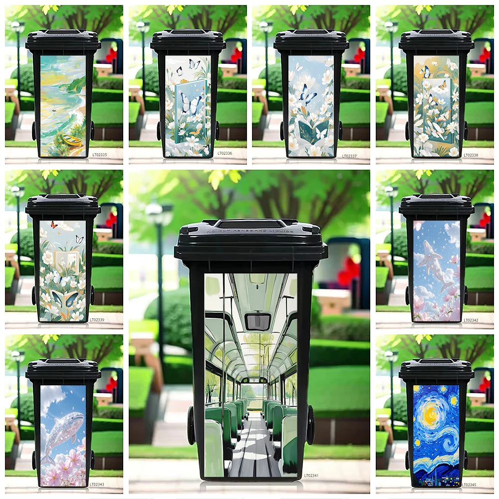 

Cute Cartoon Giraffe Animal Trash Can Sticker, Whimsical Art Design Waterproof Peel and Stick Outdoor Bin Decal