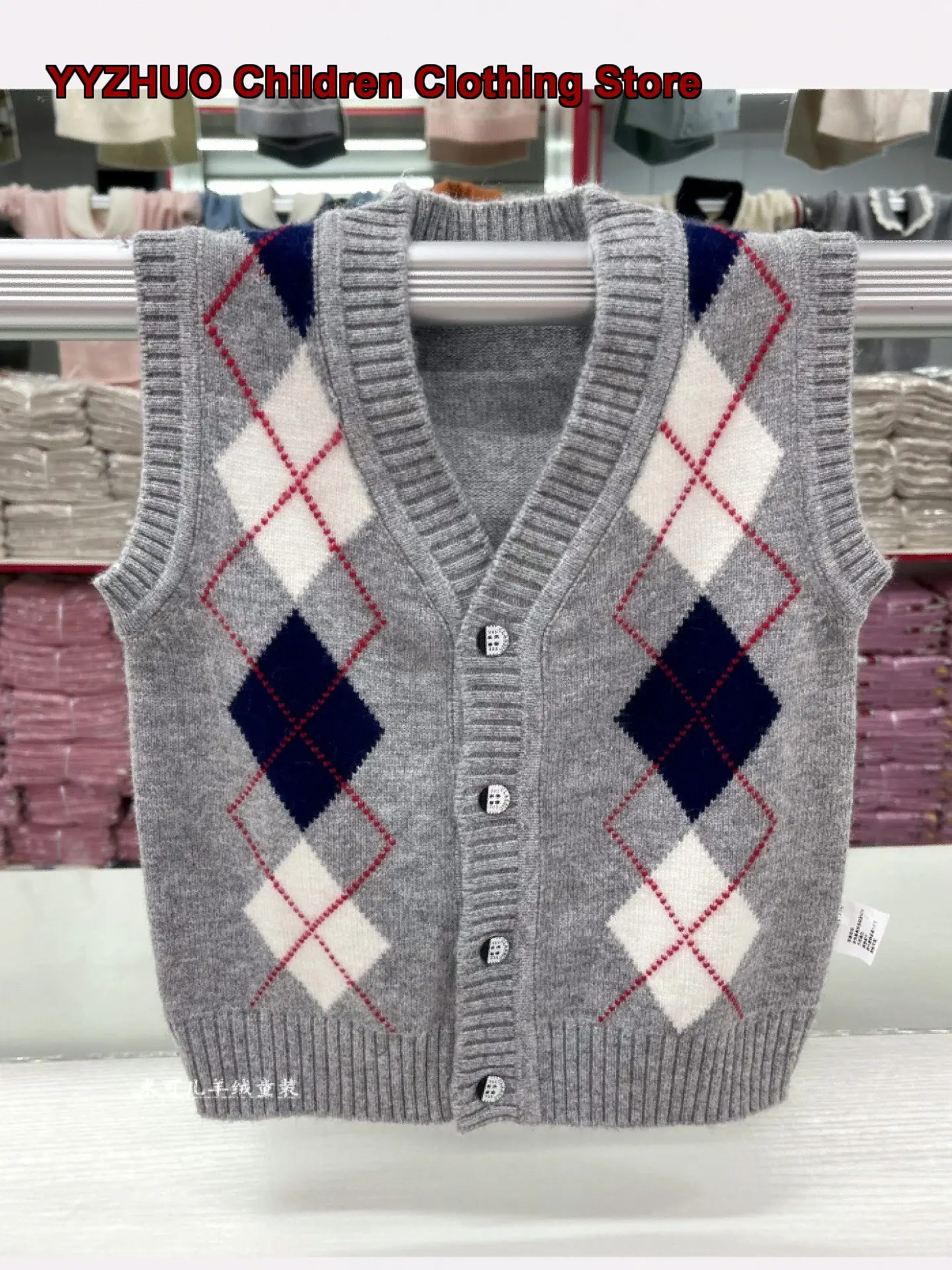 Boys Girls V-Neck Vest Kids Autumn Spring Cashmere Knit Waistcoat Open Cardigan Little Kids