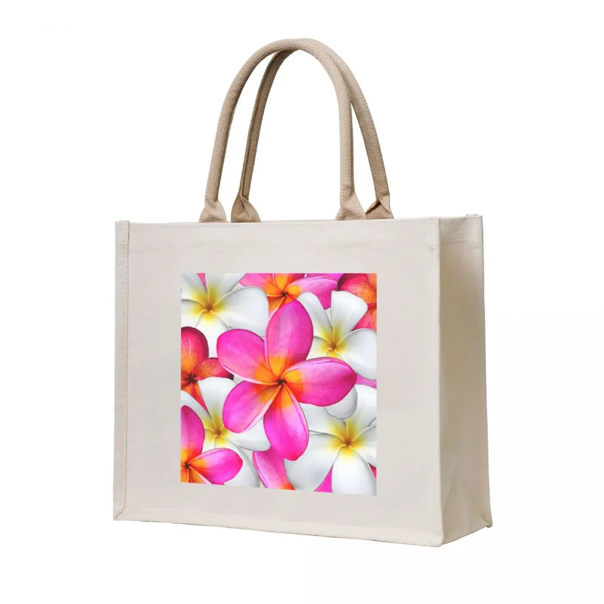 

Frangipani tropical bright pink and white summer flowers Tote Bag shopping bag logo Custom bag Women's
