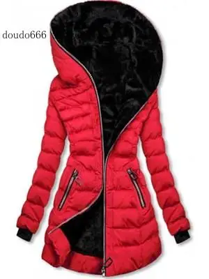 Winter Cotton-Padded Coat Women\'s Hooded Warm Velvet Cotton-Padded Jacket Mid-Length Coat Casual Black Cotton-Padded Jacket