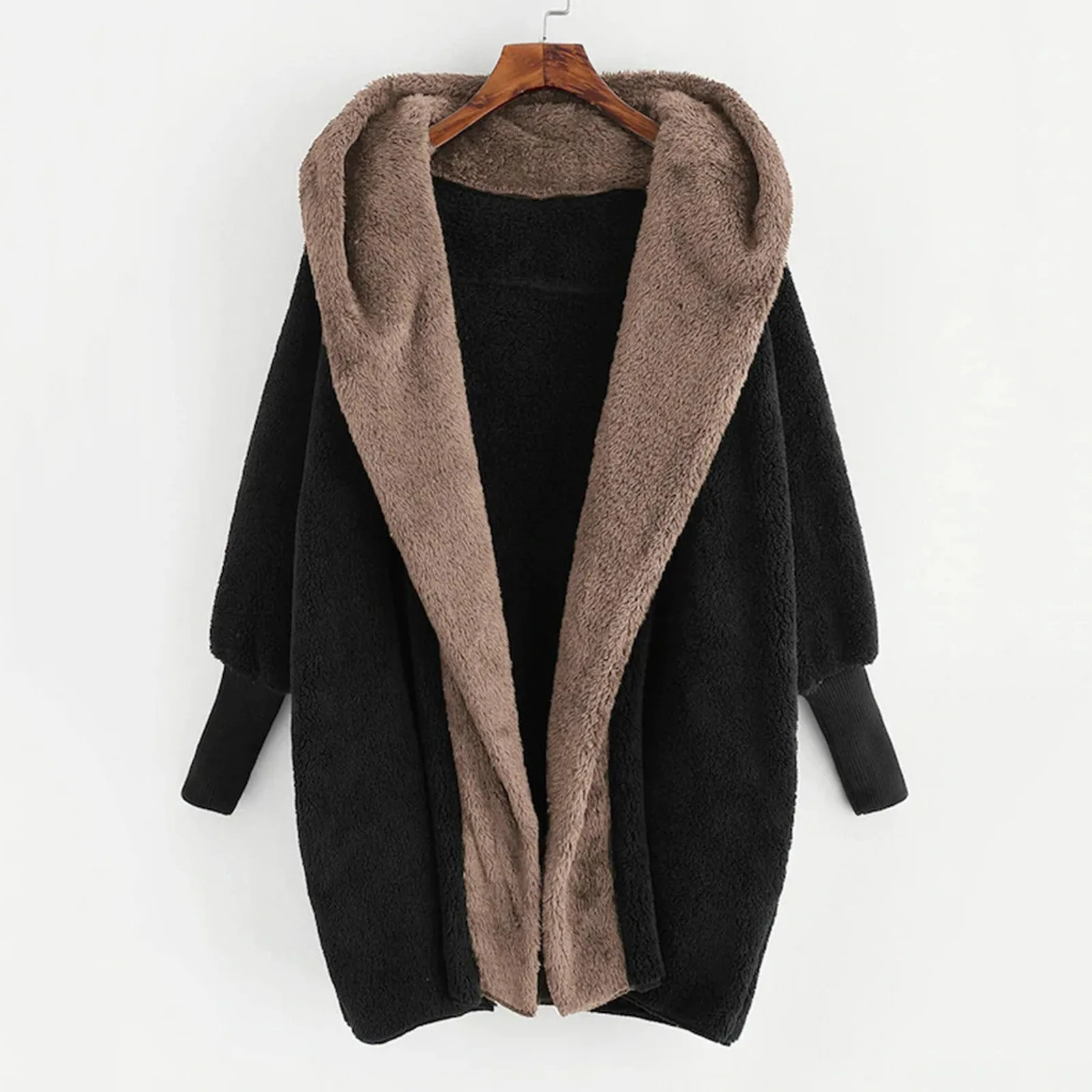 Winter 2024 Harajuku Plush Jackets For Women Solid Color  Large Size Long Sleeve Wool Hooded Cotton Coat Thick Warm Sweatershirt