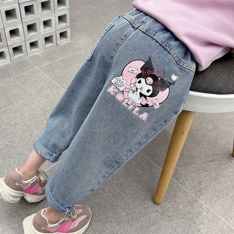 

Spring Autumn Cute Kuromi Anime Children Cartoon Jeans Pants Cloth Kawaii Sweet Children Wear Hooded Clothing Gifts for Kids