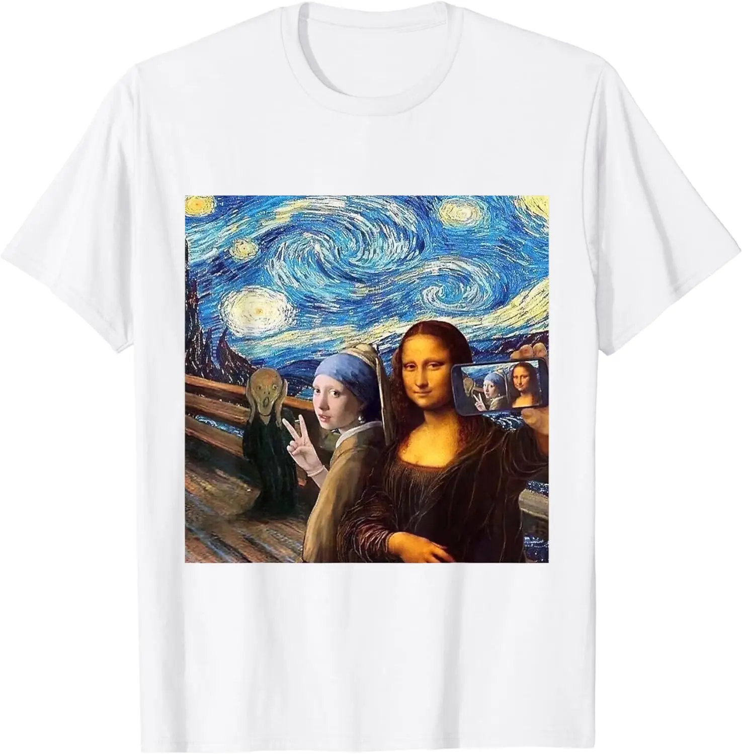 Mona Lisa Girl With A Pearl Earring The Scream Starry Night T-Shirt