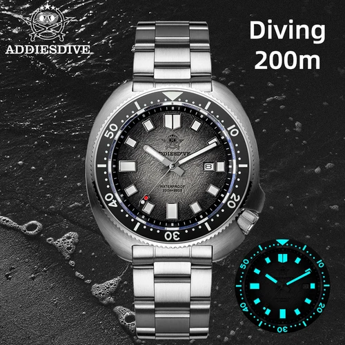 Reloj ADDIESDIVE para Hombre, relojes de cuarzo recubiertos AR con cristal de zafiro, luminoso, resistente al agua hasta 200m, Reloj de buceo con tortuga, Reloj para Hombre AD2511