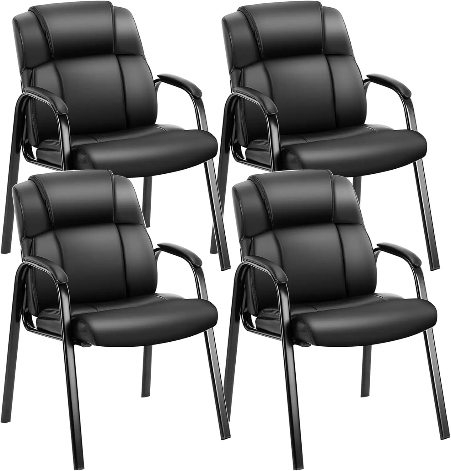 

Waiting Room Reception Chairs Set of 4, Leather Office Desk Guest Stationary Side Chair with Padded Arms for Home