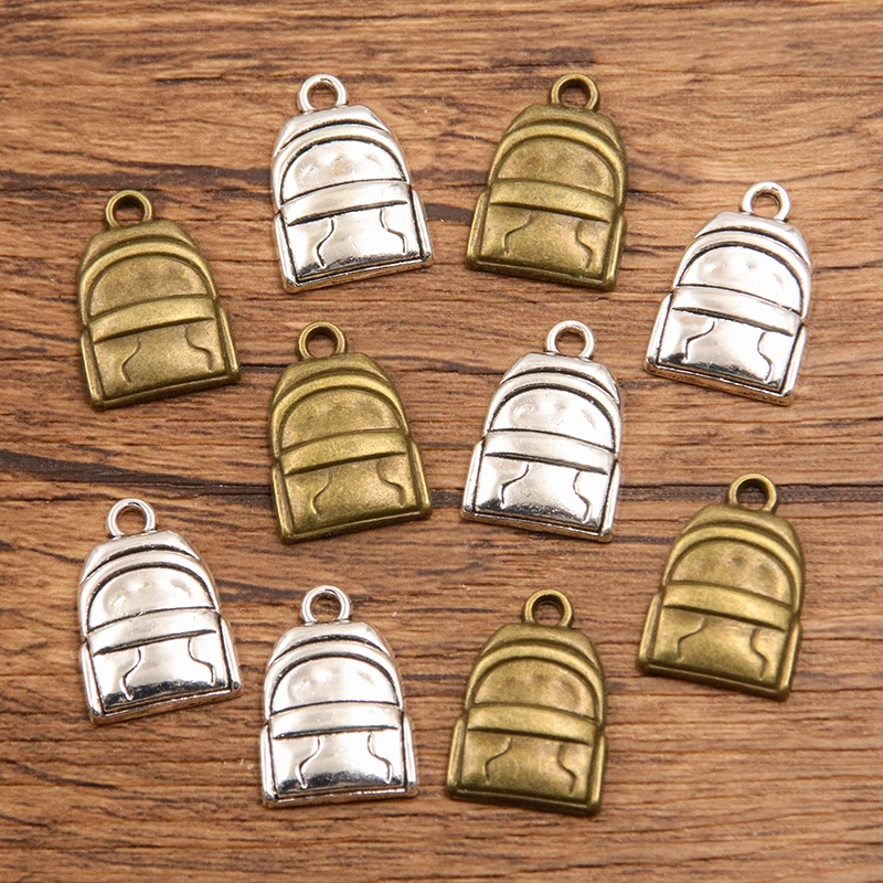 20PCS 14X20mm 2 Color Wholesale Metal Alloy Bag Knapsack Charms School Supplies Pendant For Jewelry Making DIY Handmade Craft