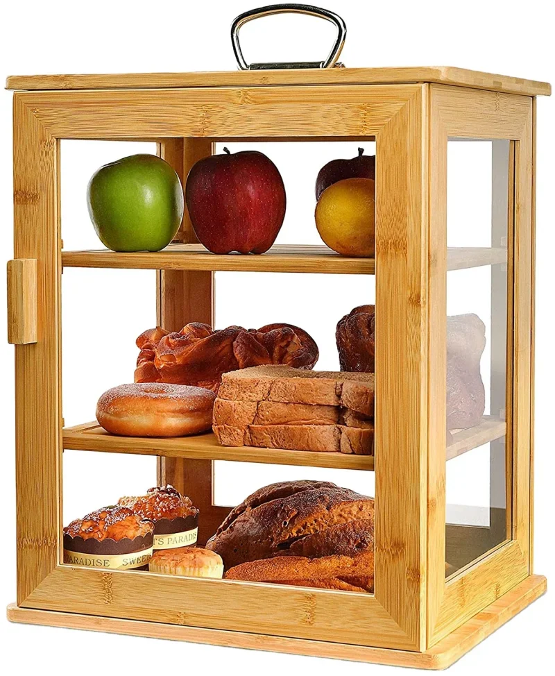 

A 3-Layer large bread box for kitchen - portable bread box bamboo, with all clear windows and adjustable shelves