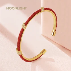 MOONLIGHT Fashion Classic Design Cubic Zircon Cuff Bracelet for Women Adjustable Charm Leather Bracelet Female Jewelry Gift