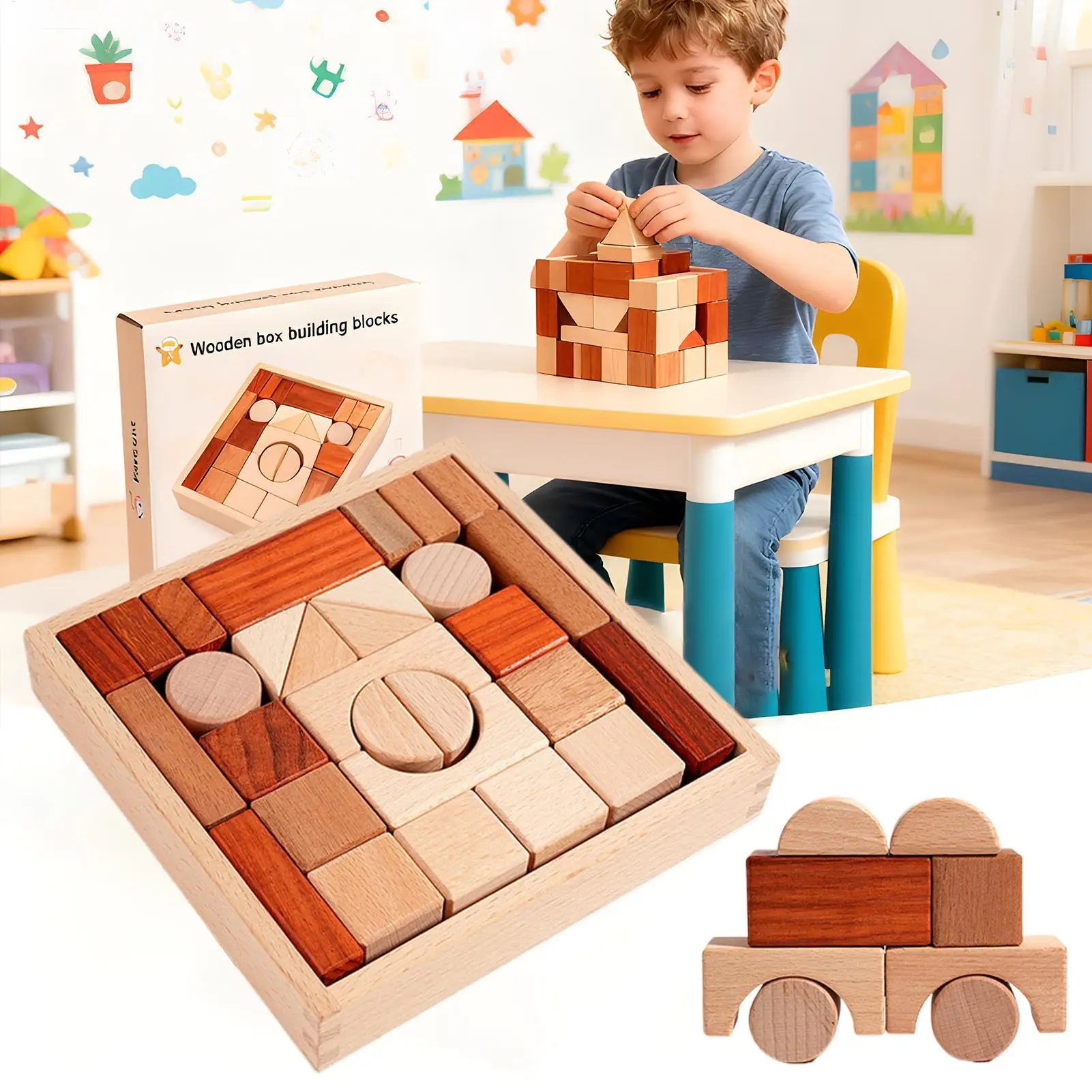 Grands blocs de construction en bois, jouet éducatif pour enfants en bas âge, bloc en bois naturel, jouet d'apprentissage pour jeux préscolaires, jeu pour bébé