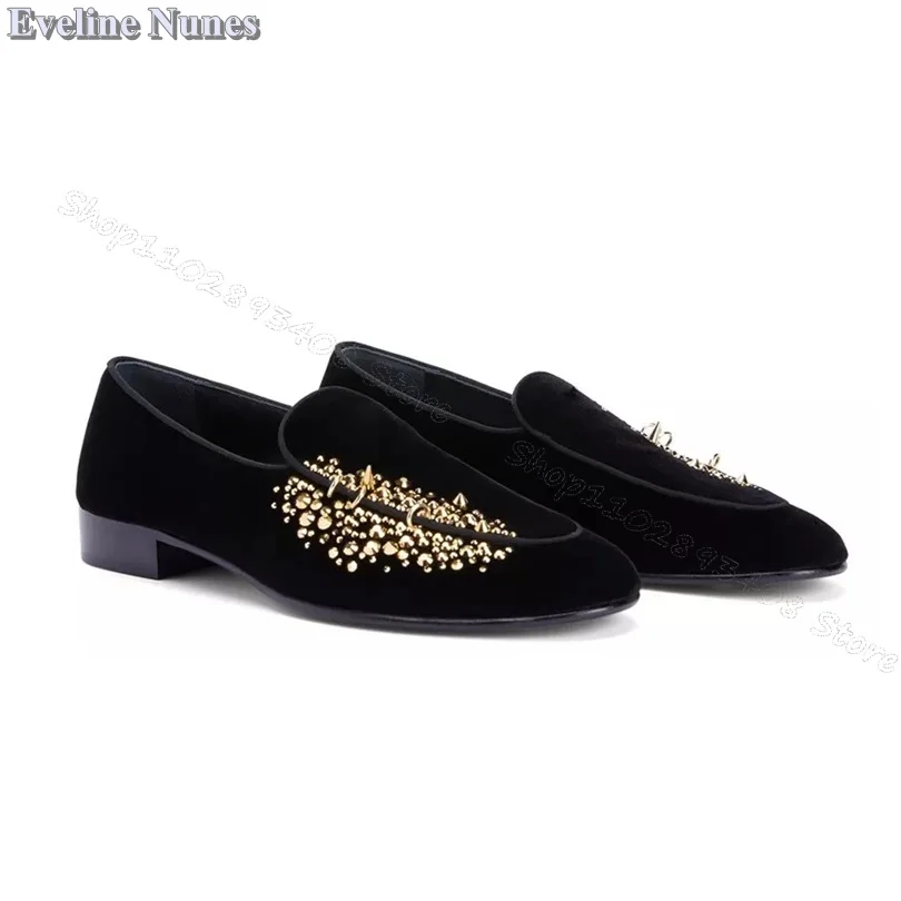 

Glitter Rivet Decor Flock Loafers Comfortable Party Round Toe Male Shoes Stylish Slip on Casual Runway Shoes Zapatillas Mujer