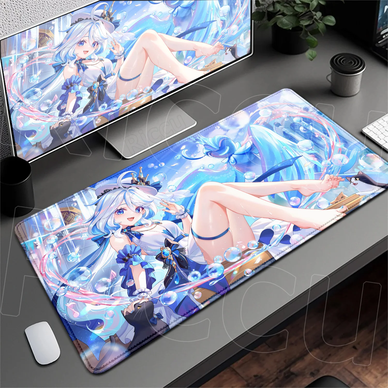 

Gaming Genshin Impact Furina Rubber Mousepad Office Non-slip Accessories Computer Desk Protect Carpet Lock Edge Durable Keyboard