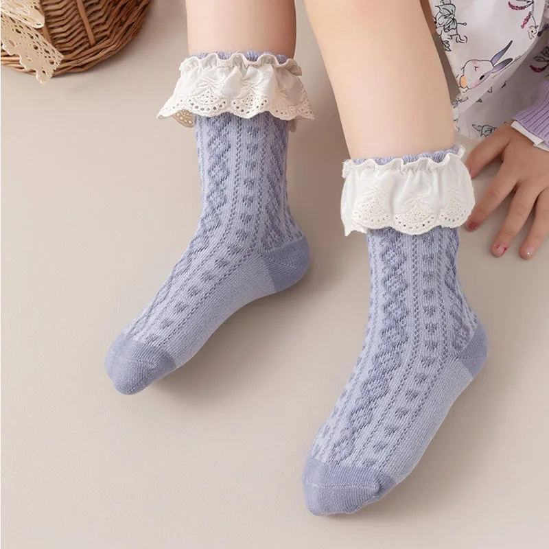 MILANCEL New Spring Baby Socks Kids Sweet Diamond Lace In Tube Socks 5 Pairs a Lot