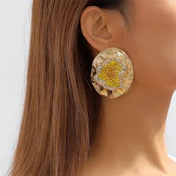 2025 Geometric Exaggerated Metal Round Zircon Earrings Temperament Retro Gold Color Ear Studs For Woman Party Fashion Jewelry