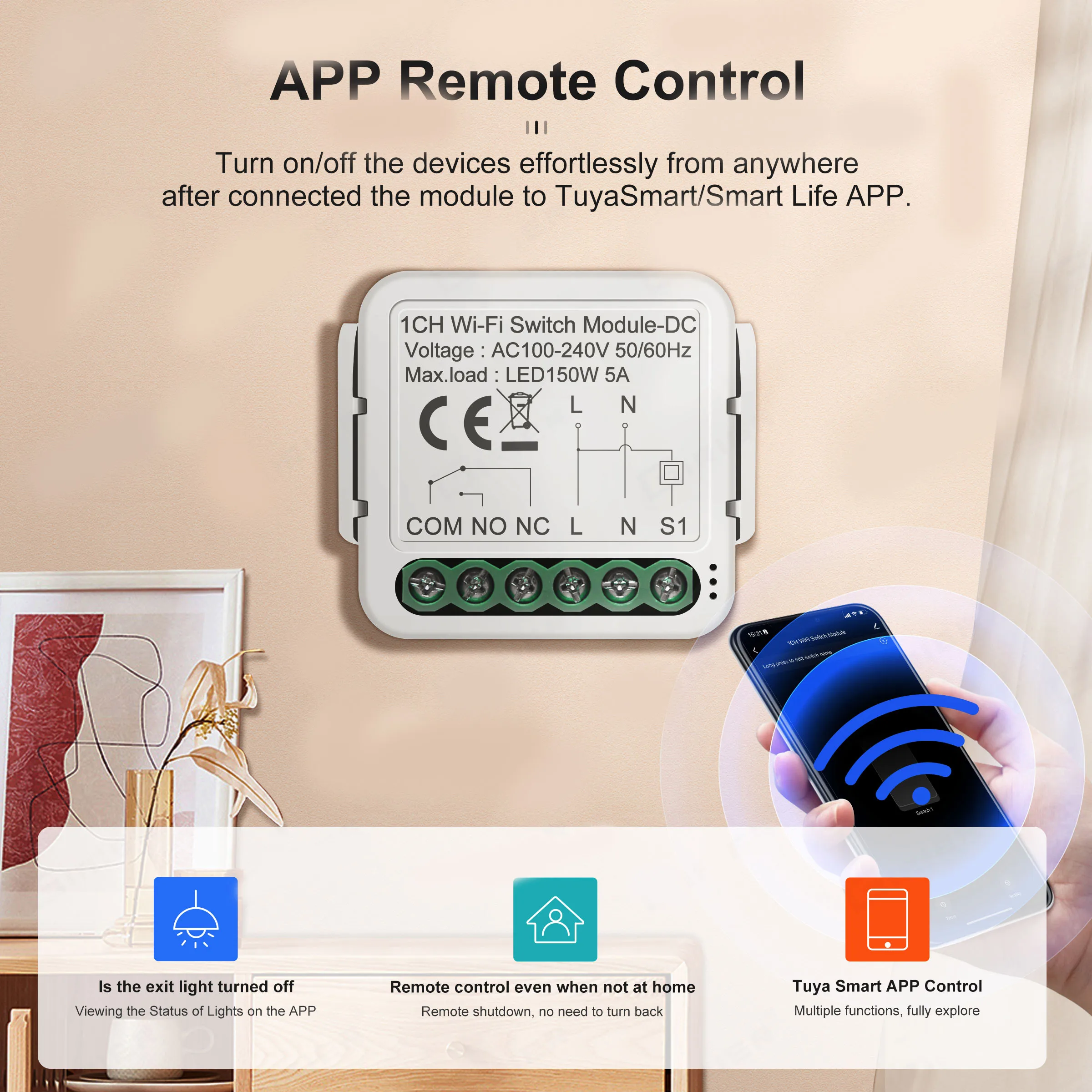 Модуль перемикання WiFi Tuya DC, Smart Home DIY Dry Contact Switch DC 12/24V AC 100-240V Сумісний з Alexa Google Home Assistant