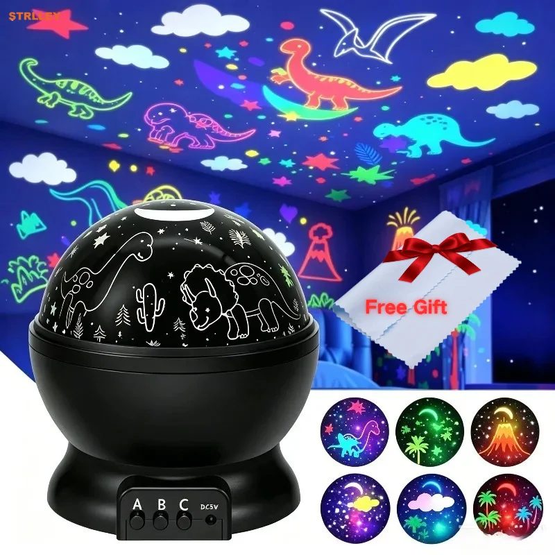 Lámpara LED de noche con proyector de dinosaurios de Jurassic Park, luces RGB USB con cambio automático de color para habitación de niños, fiesta de cumpleaños