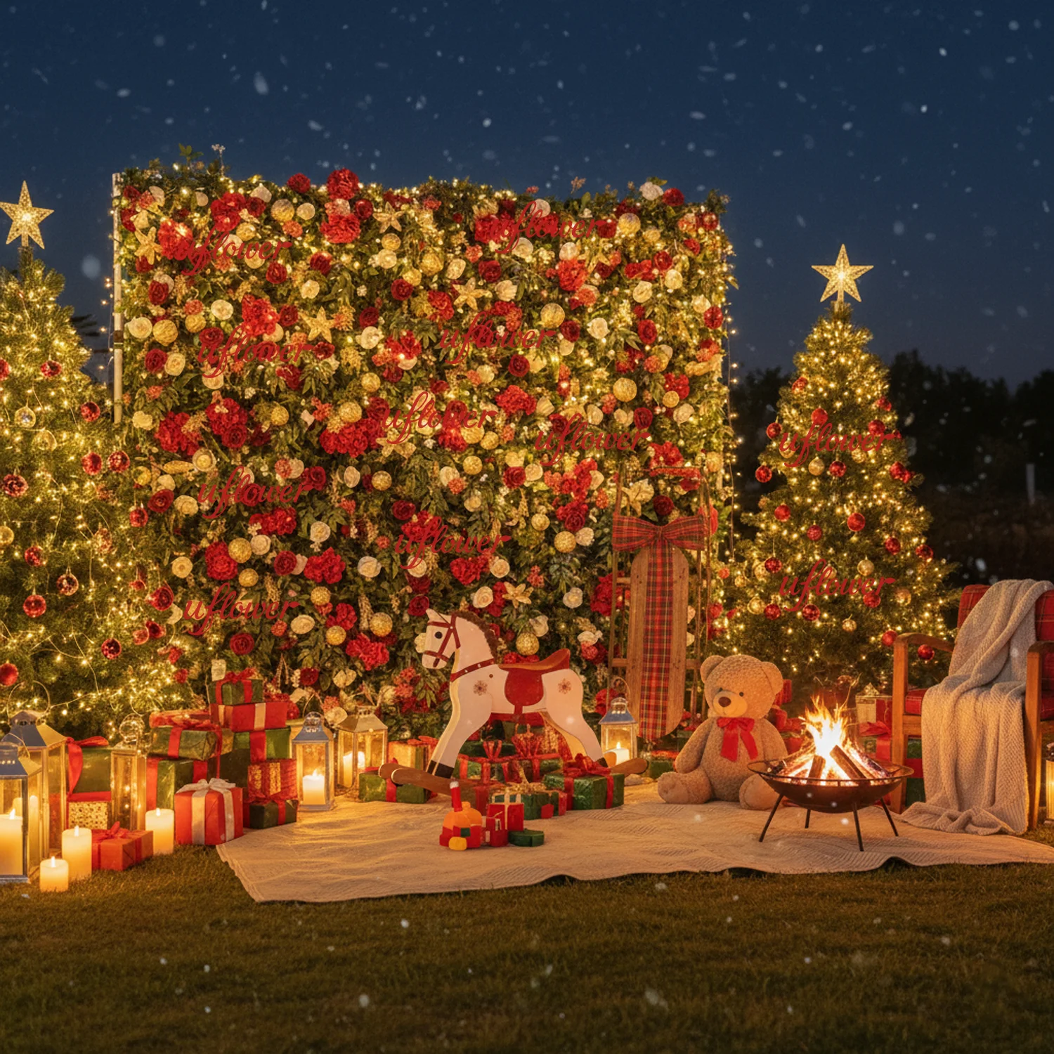 

Uflower 8ft X 8ft Рождественский цветочный фон занавес искусственный раскладной фестиваль настенное украшение из ткани для мероприятий