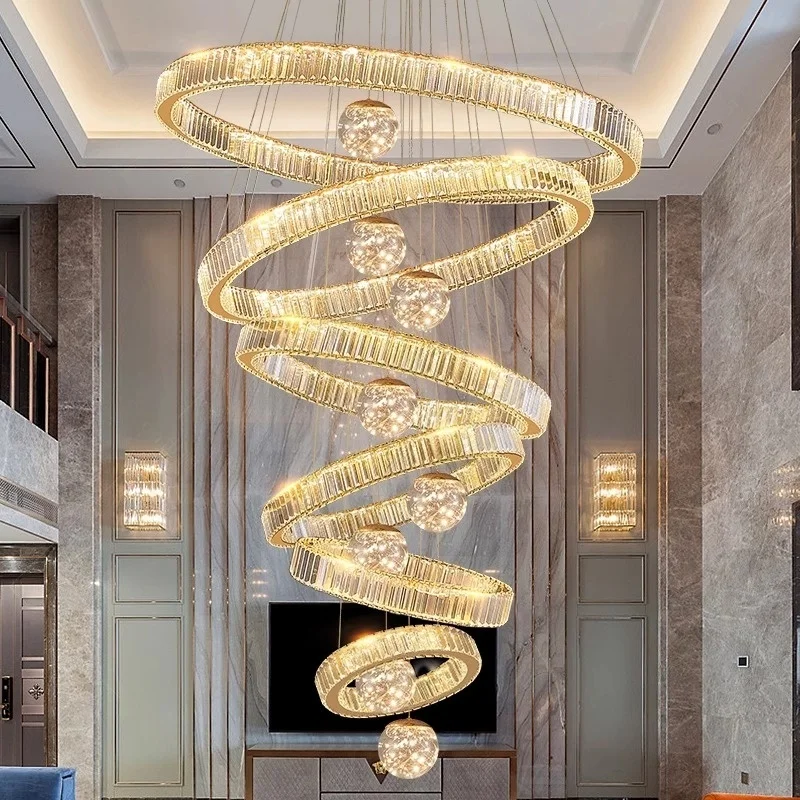 Villa Living Room Chandelier Luxury HighEnd Mid to High Rise Building Crystal Chandelier Duplex Building Large Chandelier newLED