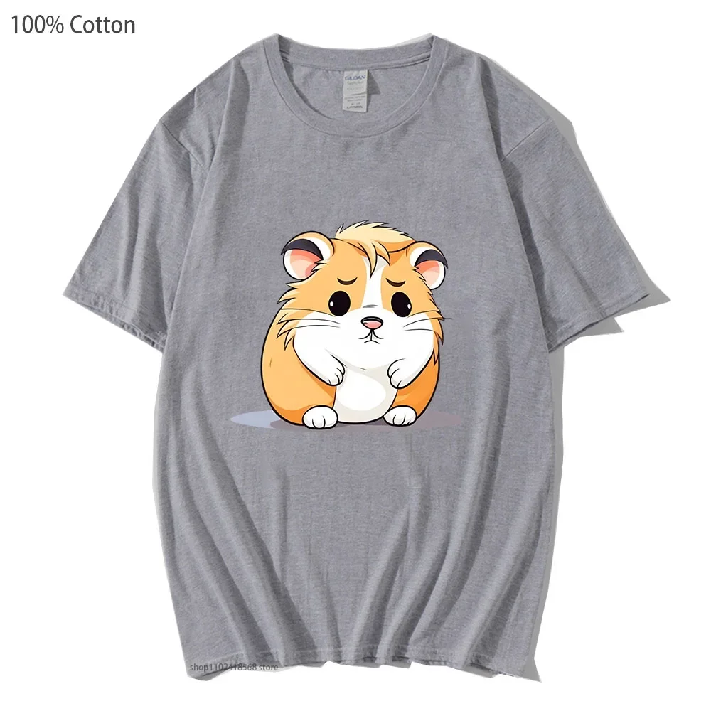 悲しいハムスターTシャツ ガールズ カワイイ キュートTシャツ ハイストリート KPOP ストリートウェア 100% コットン レディース トップス メンズ ユニセックスTシャツ Y2K服