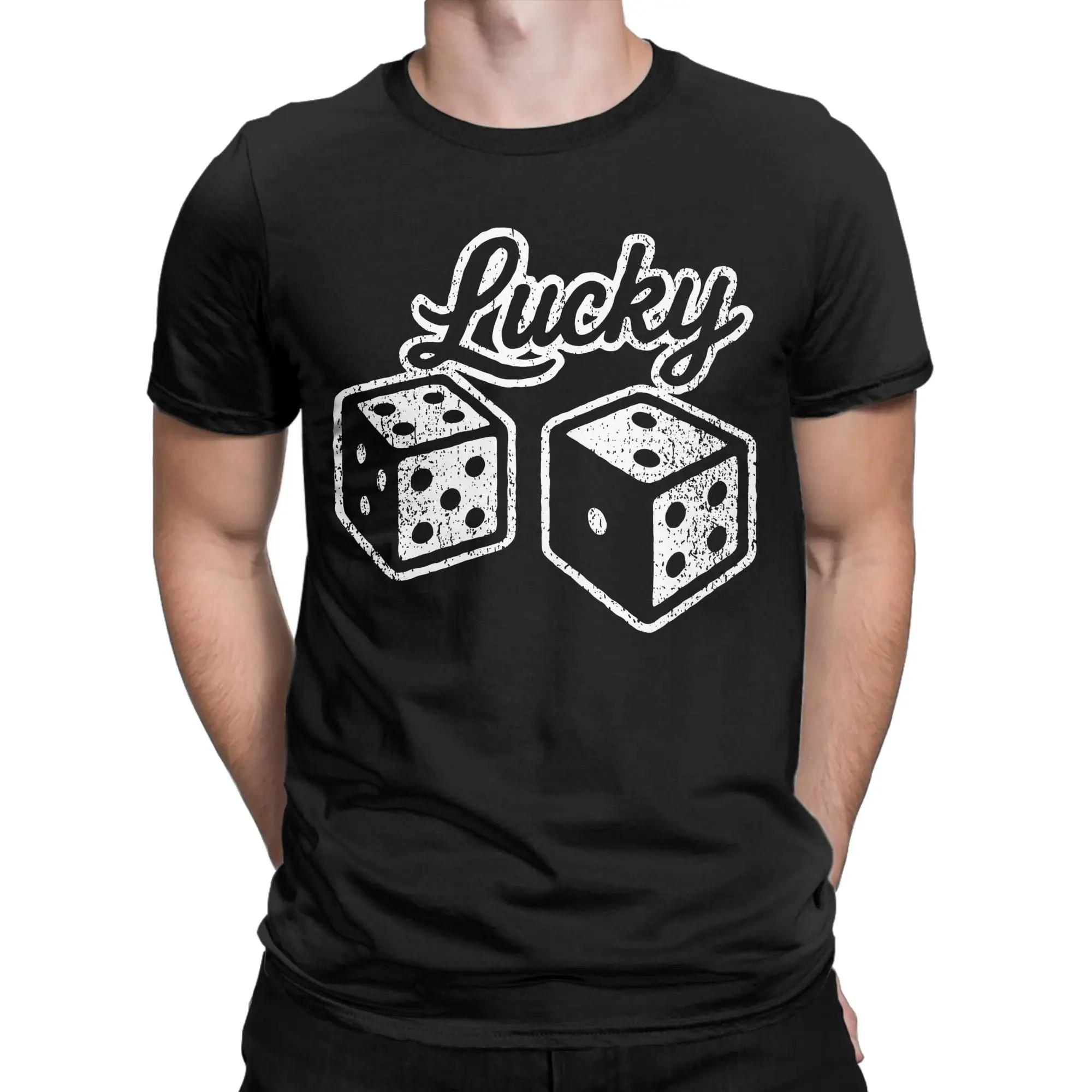 Lucky Casino Dices Gambler Vibes T Shirts Men's  Pure Cotton Novelty T-Shirt O Neck  Tees Short Sleeve Clothes Party