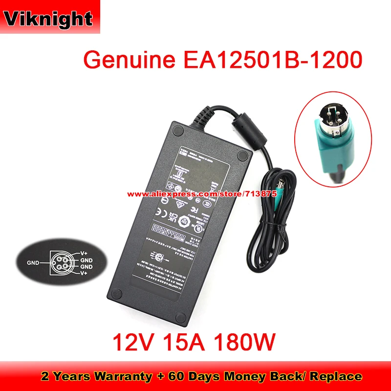 Genuine EA12501B-1200 for EDAC EA12501BT0 AC Adapter 12V 15A 180W Power Supply Round With 4 Pins