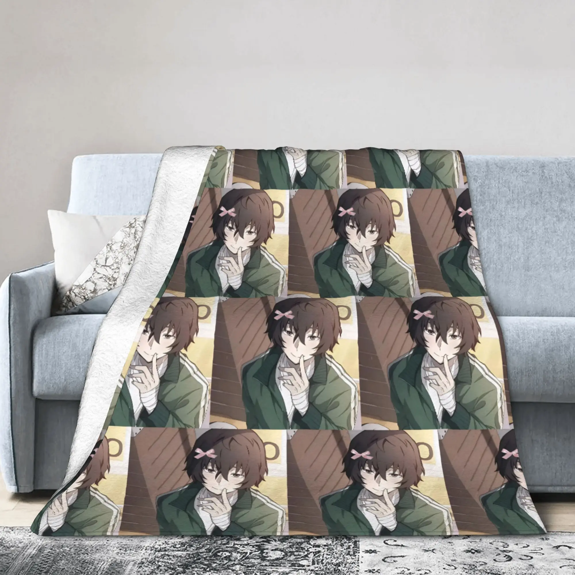 Dazai Bungo Stray Dogs Blanket Flannel Print  Multi-function Warm Throw Blanket for Bed Bedroom Bedspreads