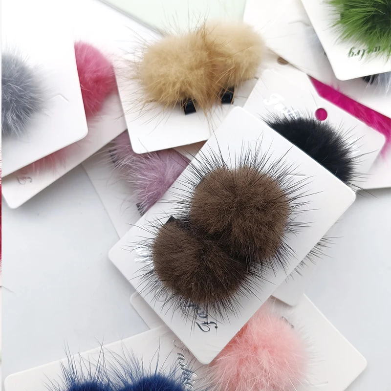 2 PCS 4cm Mink BallSweet Women Colorful Young Netizen Simple Y2k Girl Solid Cute Plush Accessories Bangs Hairpin Hair Clips